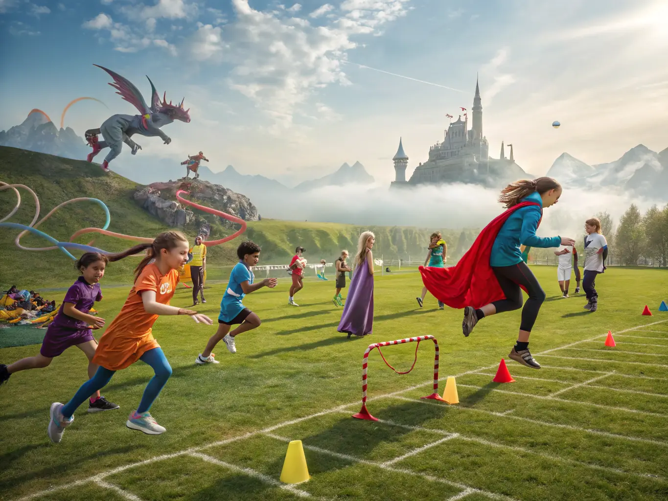 A scenic view of athletes participating in an outdoor adventure training camp, emphasizing physical fitness, resilience, and appreciation for nature.