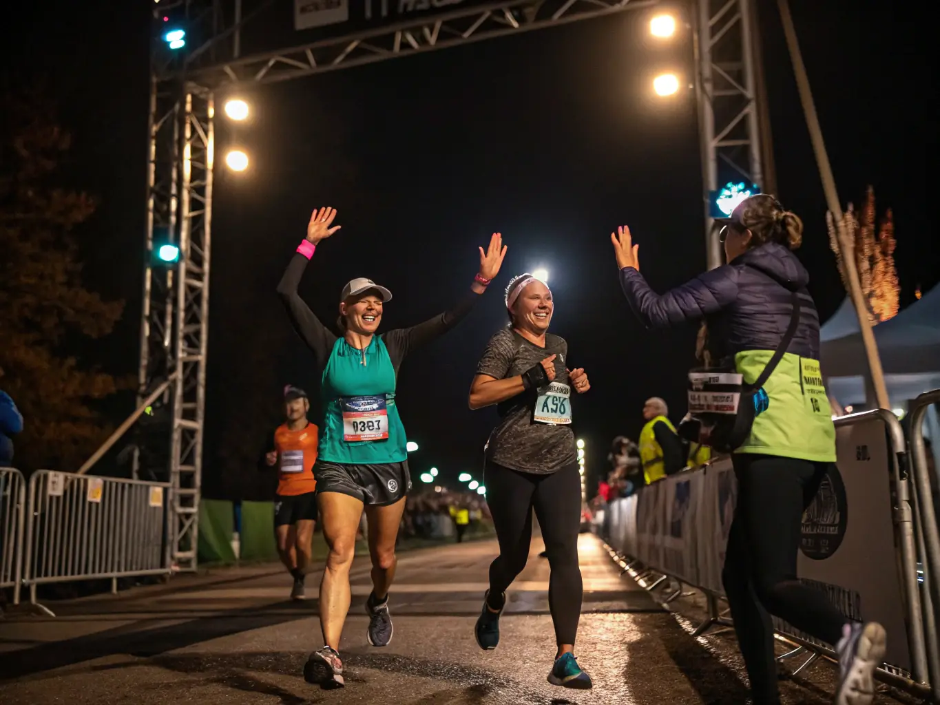 An inspiring image of athletes celebrating a victory during a track and field event at an APS training camp, highlighting the spirit of competition and achievement.